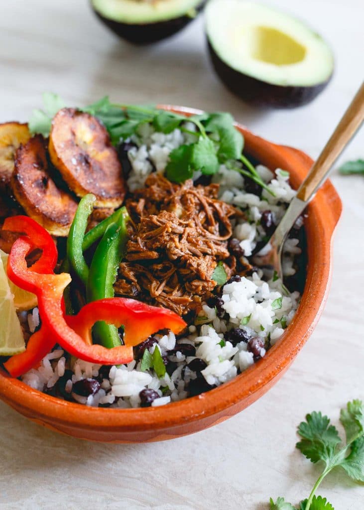 Slow Cooker Shredded Mexican Beef Bowls from Running to the Kitchen on foodiecrush.com