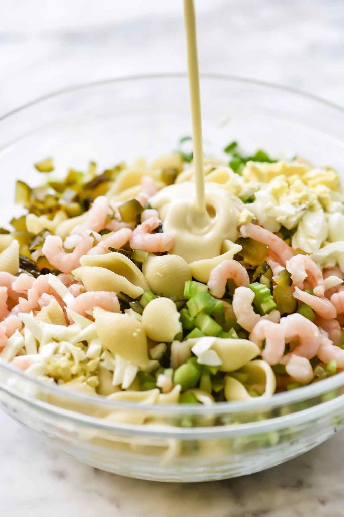 Shrimp Macaroni Salad with homemade light dressing | foodiecrush.com