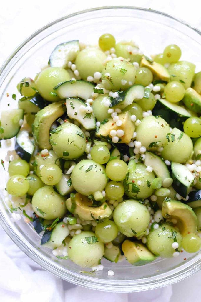 Summer Melon Cous Cous Salad with Avocado, Grapes and Mint | foodiecrush.com 