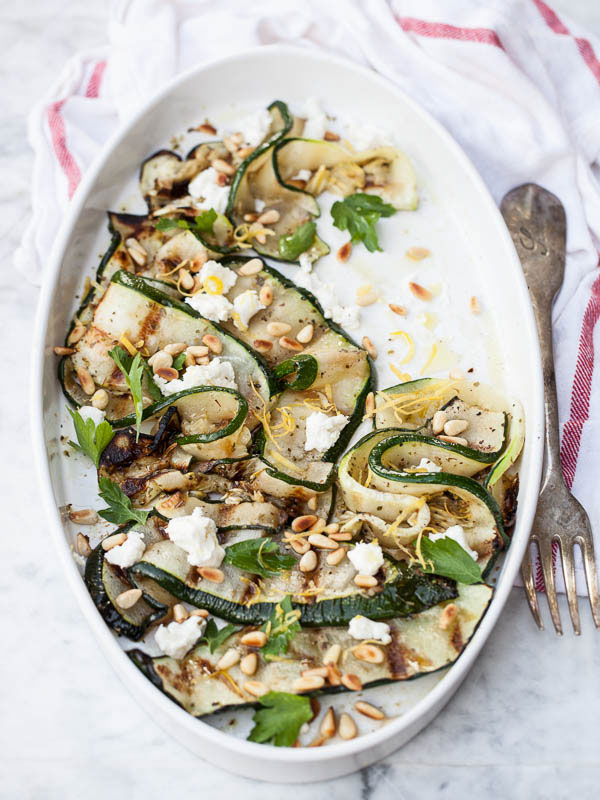 Grilled Zucchini with Feta and Pine Nuts from foodiecrush.com on foodiecrush.com