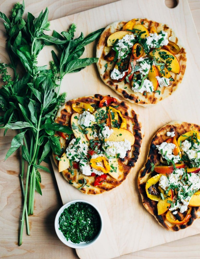 Roasted Pepper, Nectarine and Ricotta Grilled Pizza from brooklynsupper.com on foodiecrush.com
