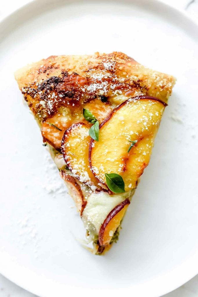 Pesto Pizza with Balsamic Chicken and Peaches | foodiecrush.com