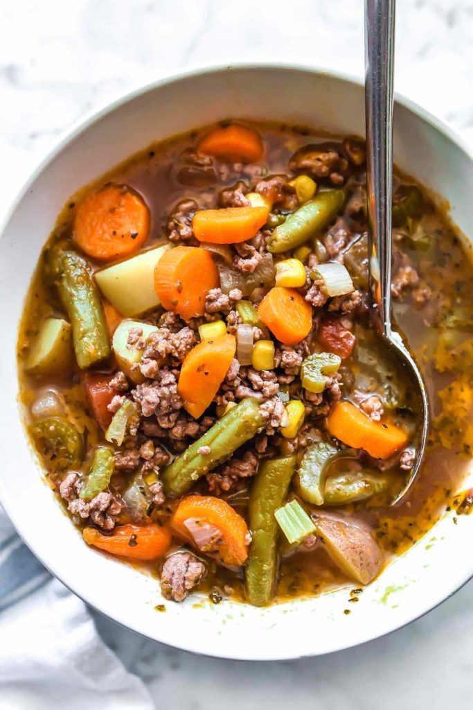 Easy Hamburger and Vegetable Soup Recipe | foodiecrush.com #hamburger #soup #recipe #easy #vegetable