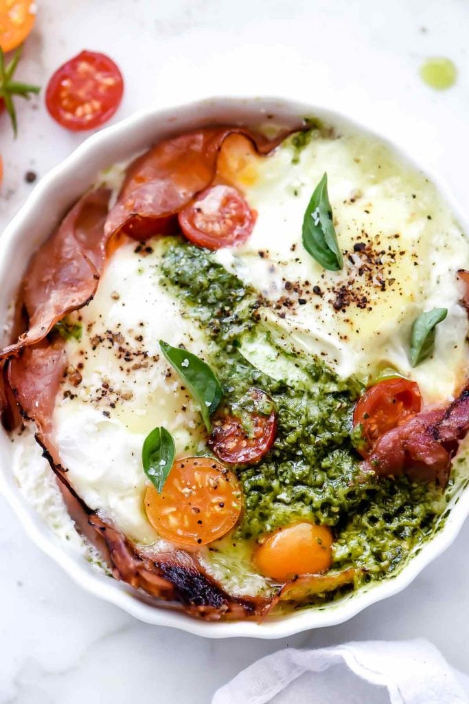 Microwave Egg Caprese Breakfast Cups | foodiecrush.com #caprese #egg #breakfast #microwave #cups