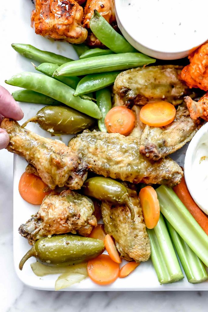 Jalapeño Sauced Chicken Wings Platter Recipe on foodiecrush.com | #mexican #chicken #wings #jalapeno #recipe