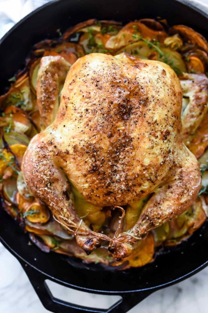Cast-Iron Skillet Roasted Chicken With Potatoes | foodiecrush.com 