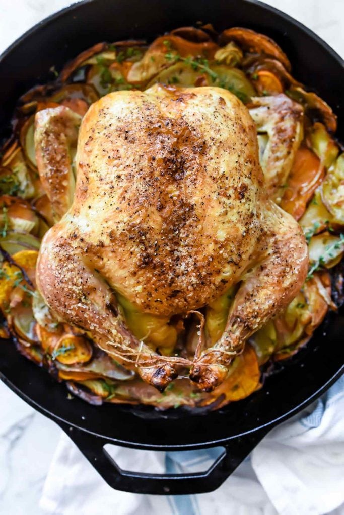 Cast-Iron Skillet Roasted Chicken With Potatoes | foodiecrush.com