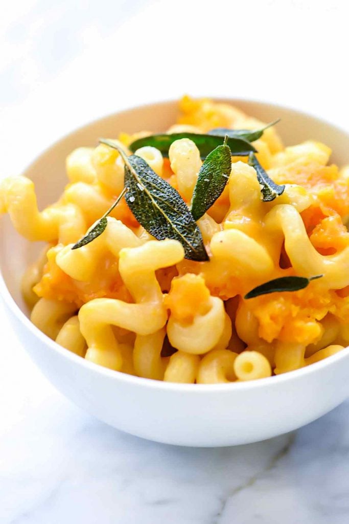 Instant Pot Butternut Squash Macaroni and Cheese with Fried Sage | foodiecrush.com #macaroniandcheese #macaroni #pasta #cheese #comfortfood #recipes #dinnertime 