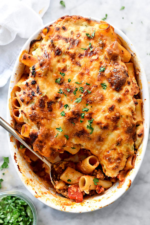 Baked Sausage and Cheese Rigatoni from foodiecrush.com on foodiecrush.com