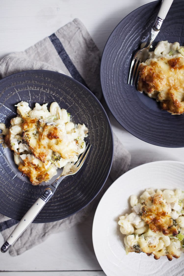 Broccoli Chicken Mac and Cheese Bake from heymodestmarce.com on foodiecrush.com