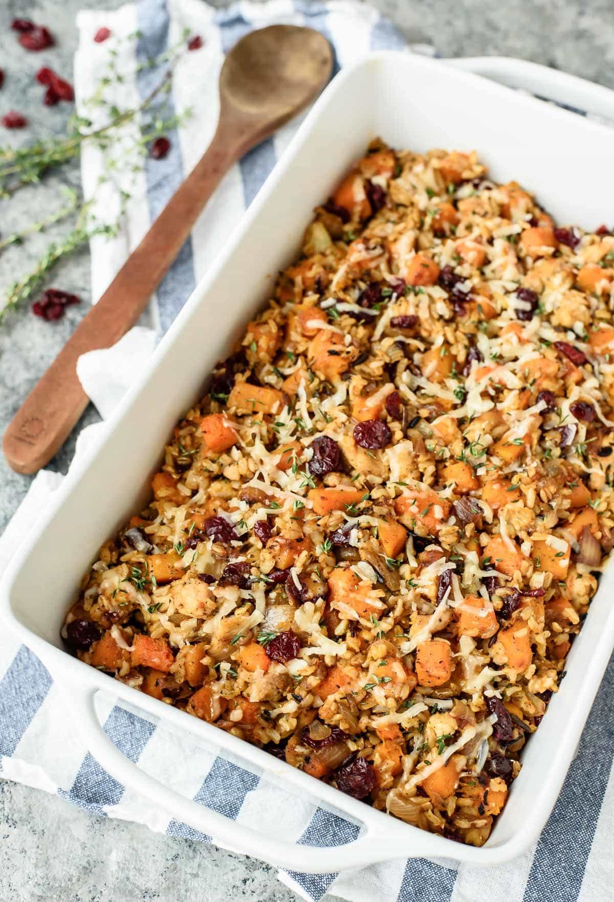 Chicken and Wild Rice Casserole with Butternut Squash and Cranberries from wellplated.com on foodiecrush.com