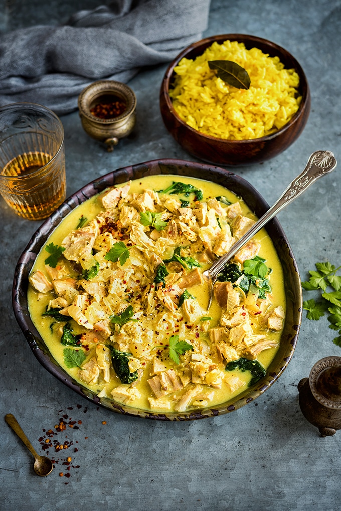 Leftover Turkey Korma with Golden Rice from supergoldenbakes.com on foodiecrush.com