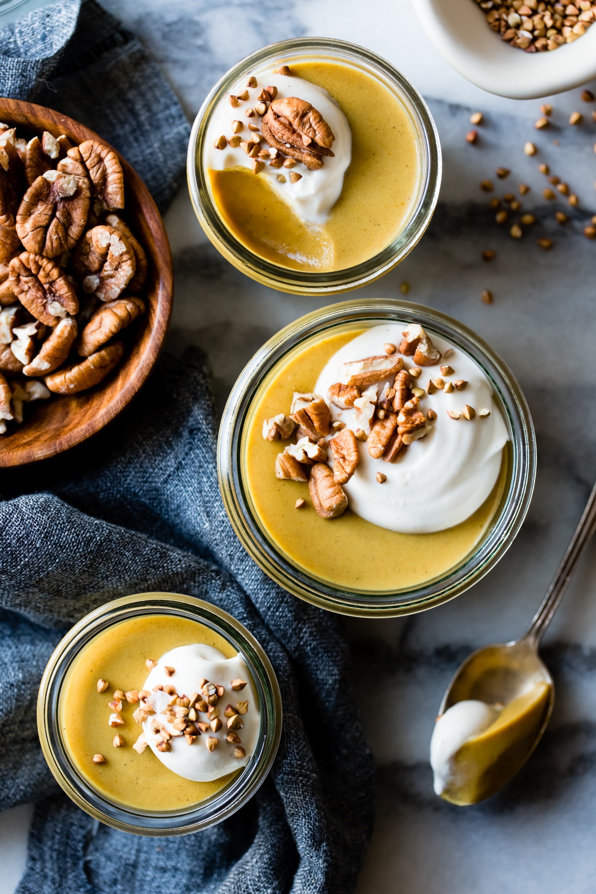 Pumpkin Butterscotch Pudding with Whipped Mascarpone and Toasted Buckwheat from bojongourmet.com on foodiecrush.com
