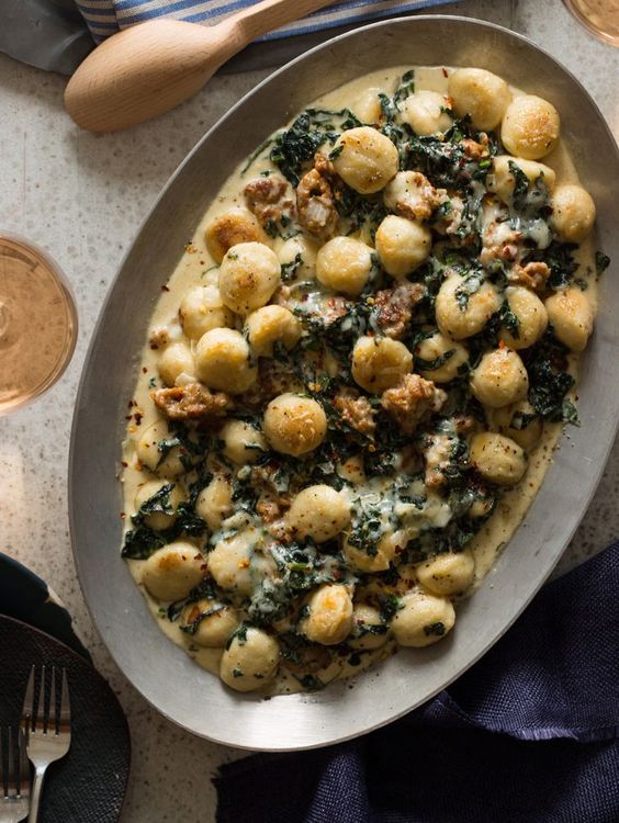 Sausage and Kale Baked Gnocchi from spoonforkbacon.com on foodiecrush.com