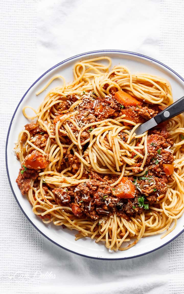 Slow Cooker Spaghetti Bolognese from cafedelites.com on foodiecrush.com