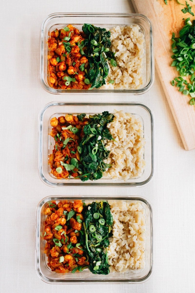 Curried Chickpea Bowls with Garlicky Spinach from eatingbirdfood.com on foodiecrush.com