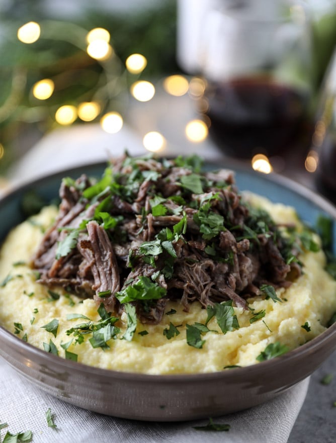Slow Cooker Cabernet Beef Short Ribs with Mascarpone Polenta from howsweeteats.com on foodiecrush.com