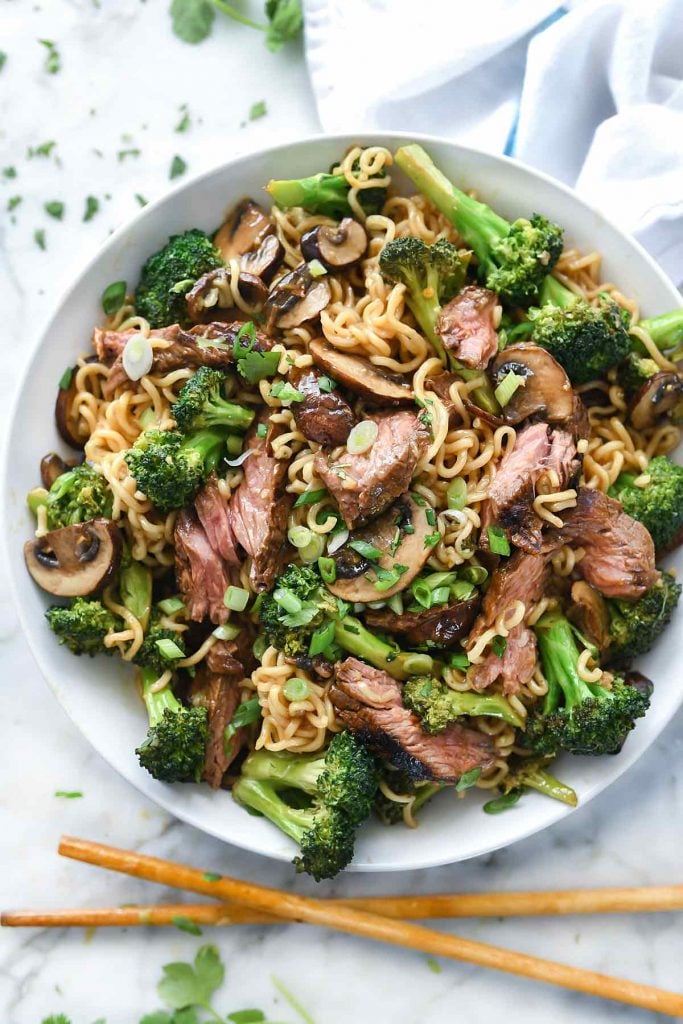 Asian Marinated Steak with Ramen Noodles | foodiecrush.com #steak #asian #marinade #ramen #noodles #stirfry