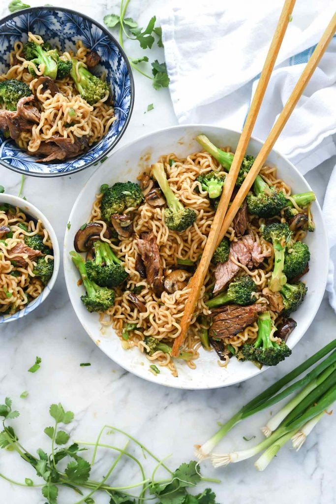 Asian Marinated Steak with Ramen Noodles | foodiecrush.com #steak #asian #marinade #ramen #noodles #stirfry