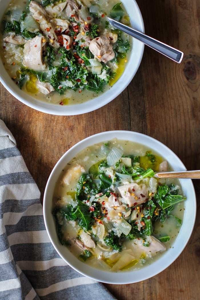 Crock Pot Chicken, Artichoke, and Kale Soup from theroastedroot.net on foodiecrush.com
