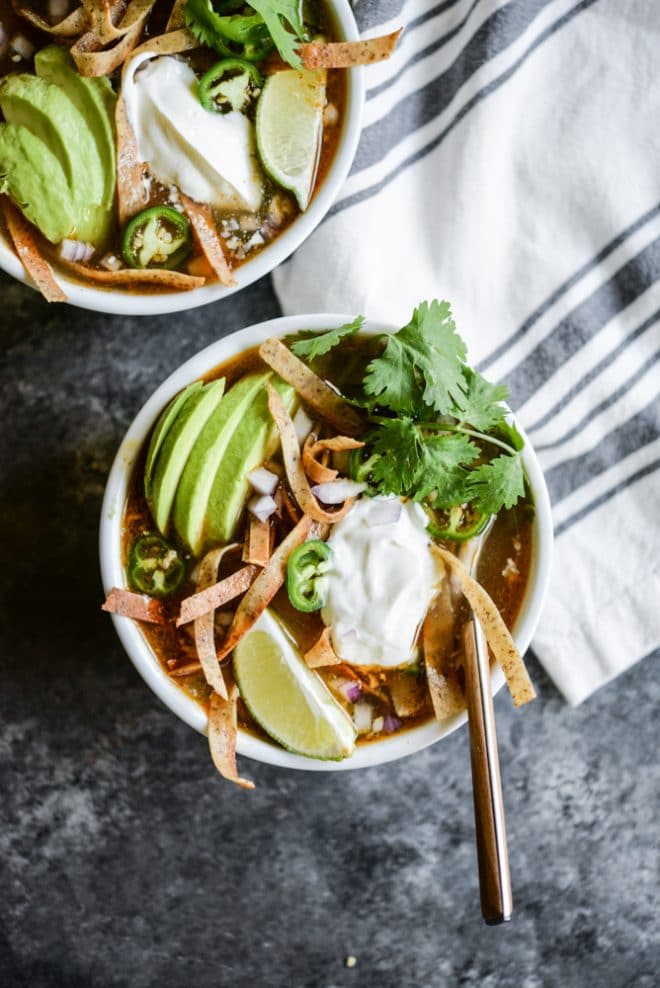 Easy Slow Cooker Tortilla Soup from fedandfit.com on foodiecrush.com
