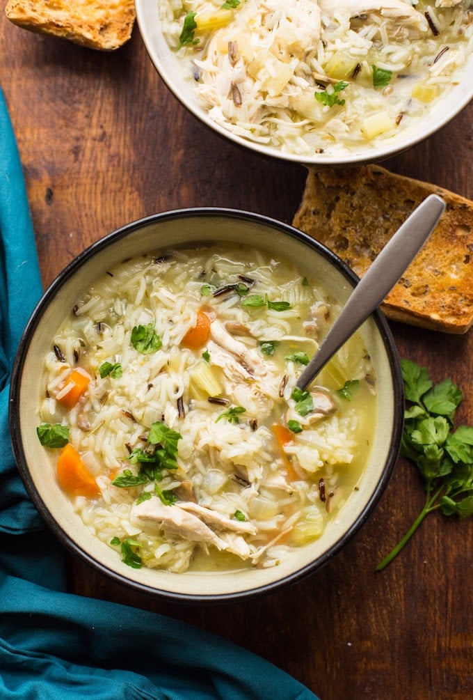Instant Pot Chicken and Wild Rice Soup from asaucykitchen.com on foodiecrush.com