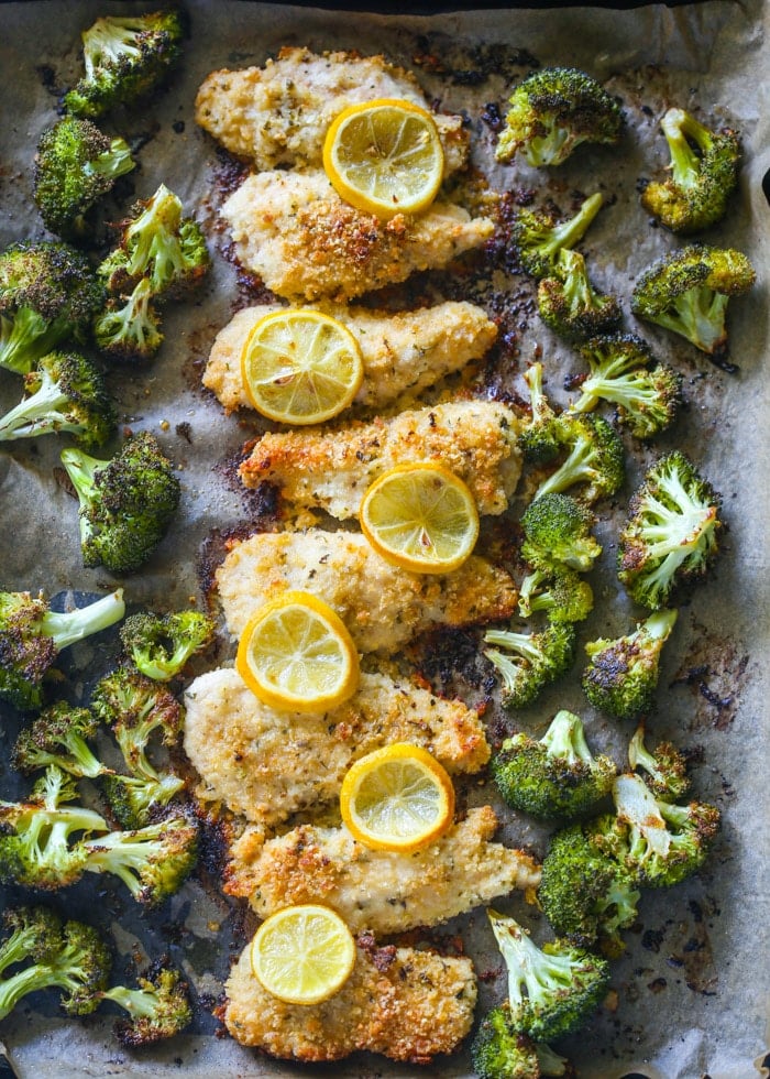 One Pan Baked Lemon Parmesan Chicken and Broccoli from gimmedelicious.com on foodiecrush.com