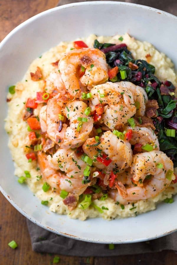 Cauliflower Grits with Spicy Shrimp from jessicagavin.com on foodiecrush.com