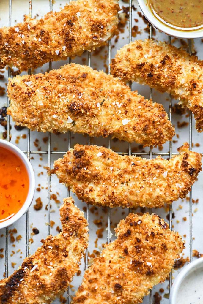 Crispy Buttermilk Chicken Tenders (Baked and Air Fryer) from foodiecrush.com on foodiecrush.com