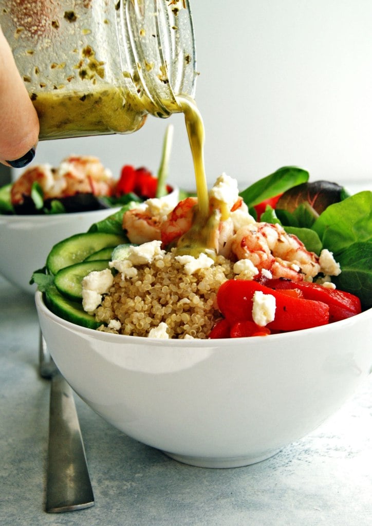 Mediterranean Quinoa Bowls with Shrimp from anutritionisteats.com on foodiecrush.com