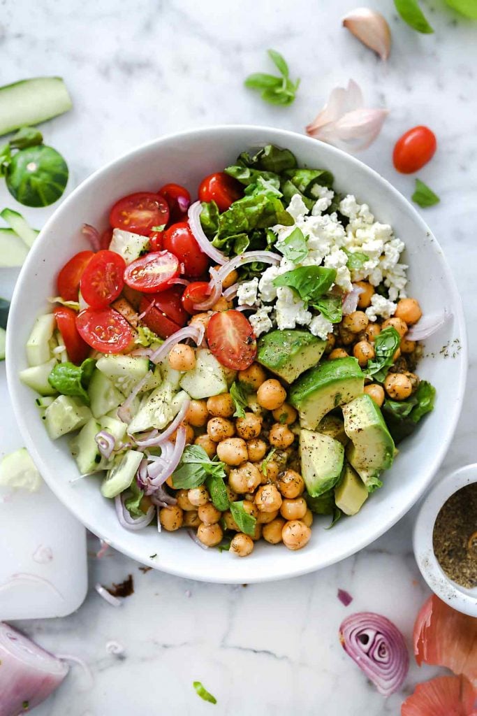 Crunchy Green Salad with Dilled Chickpeas and Avocado | foodiecrush.com #salad #avocado #recipes #lunch #chickpeas
