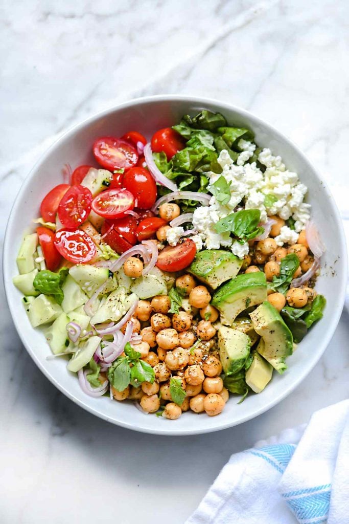 Crunchy Green Salad with Dilled Chickpeas and Avocado | foodiecrush.com #salad #avocado #recipes #lunch #chickpeas