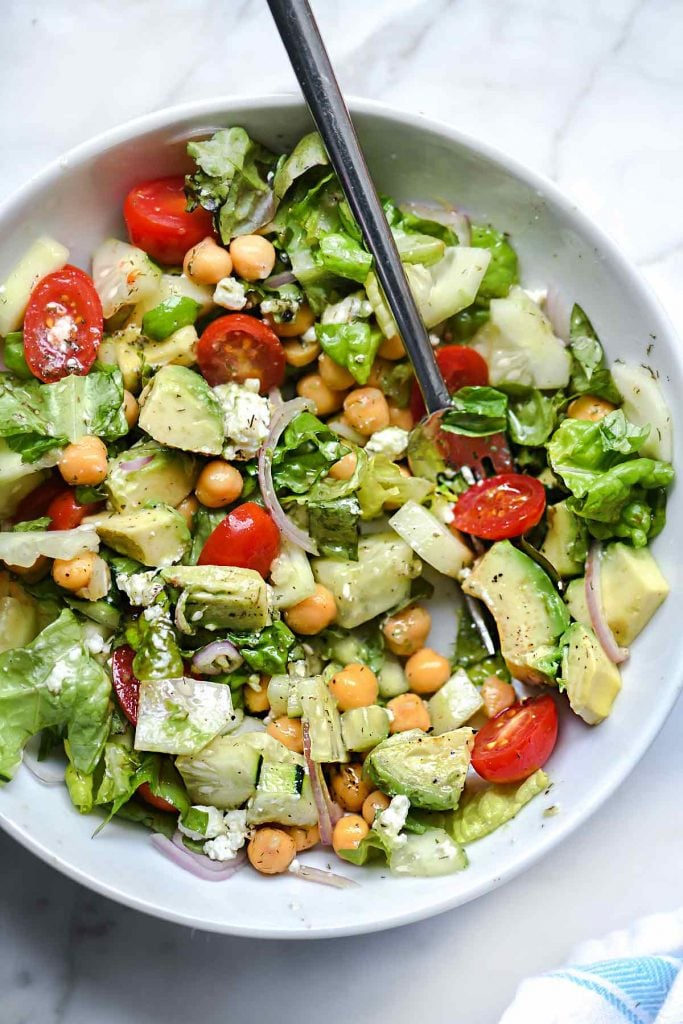 Crunchy Green Salad with Dilled Chickpeas and Avocado | foodiecrush.com #salad #avocado #recipes #lunch #chickpeas
