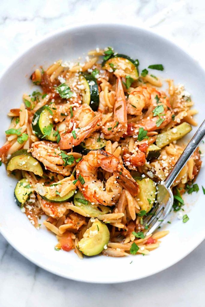 One-Pot Mexican Shrimp with Orzo and Zucchini | foodiecrush.com