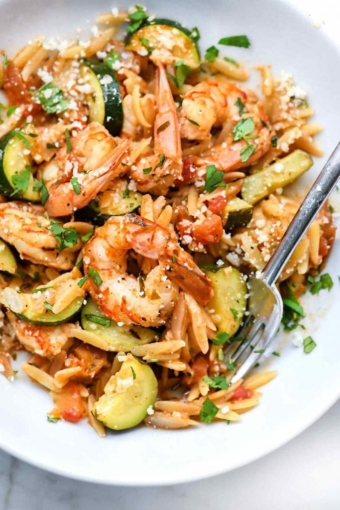 One-Pot Mexican Shrimp with Orzo and Zucchini | foodiecrush.com