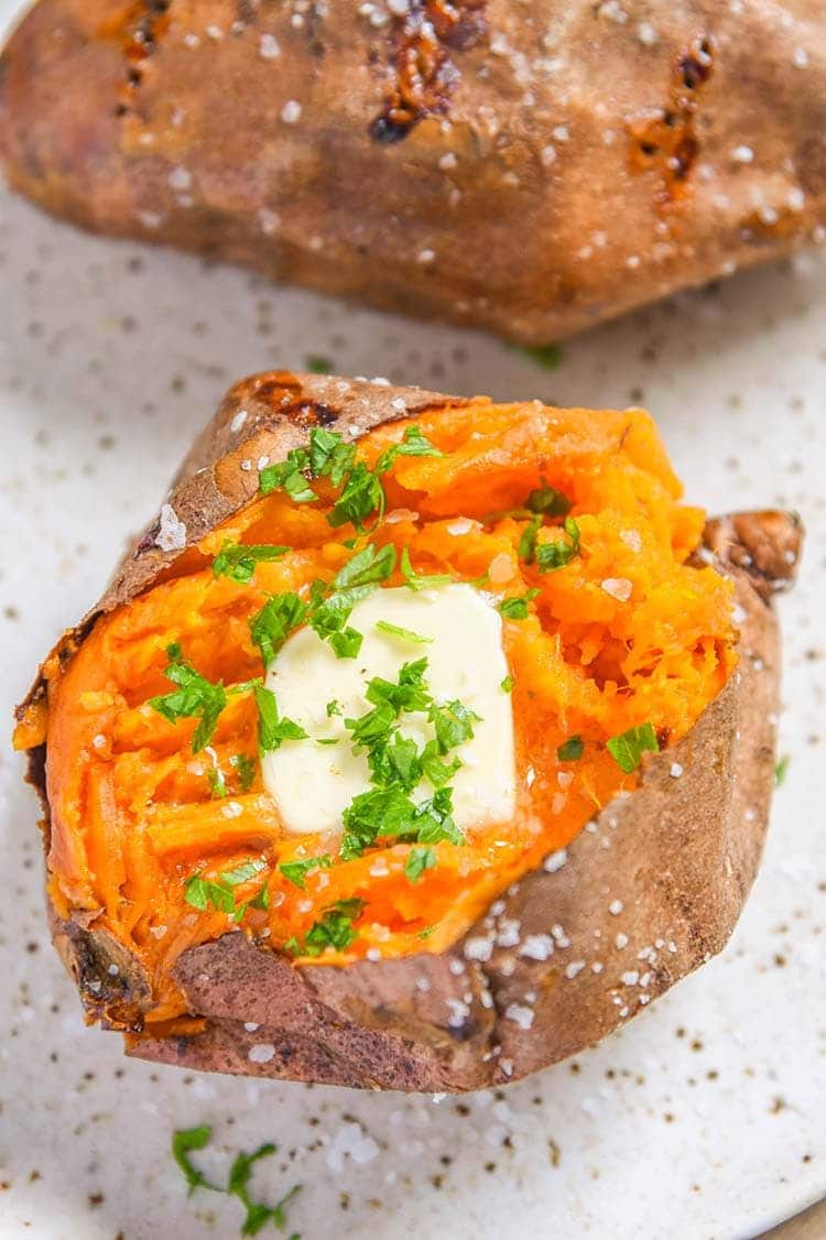Air Fryer Baked Sweet Potato from courtneyssweets.com on foodiecrush.com