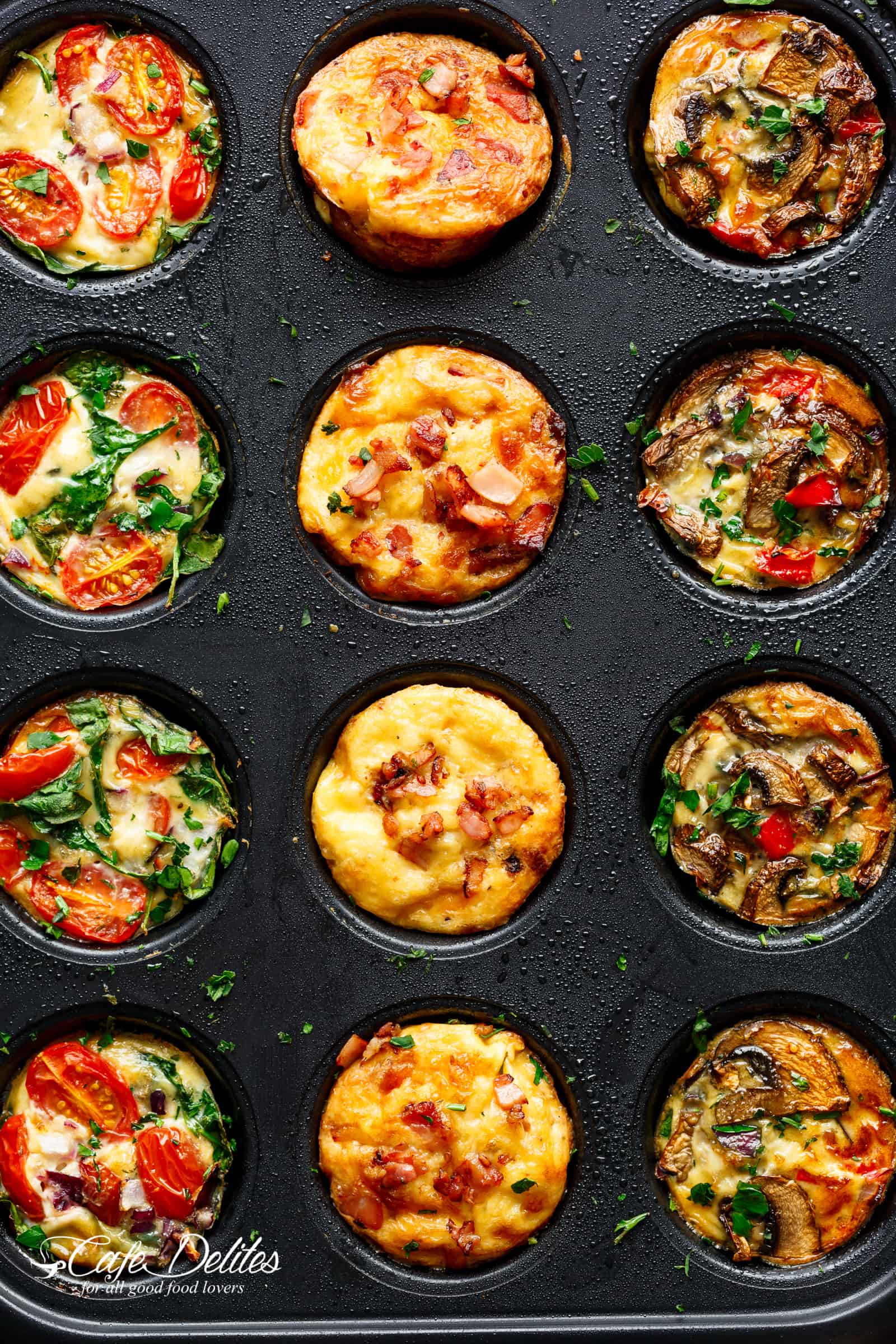 Breakfast Egg Muffins 3 Ways (Meal Prep) from cafedelites.com on foodiecrush.com