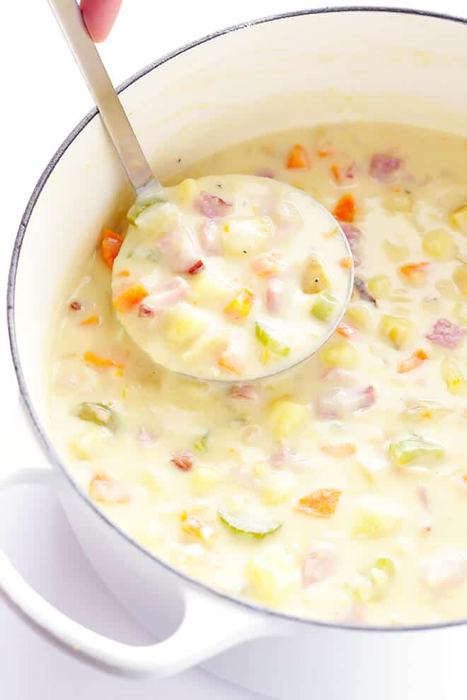 Creamy Ham and Potato Soup from gimmesomeoven.com on foodiecrush.com