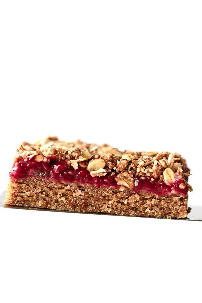 No-Bake Almond Butter + Strawberry Jam Breakfast Bars from blissfulbasil.com on foodiecrush.com
