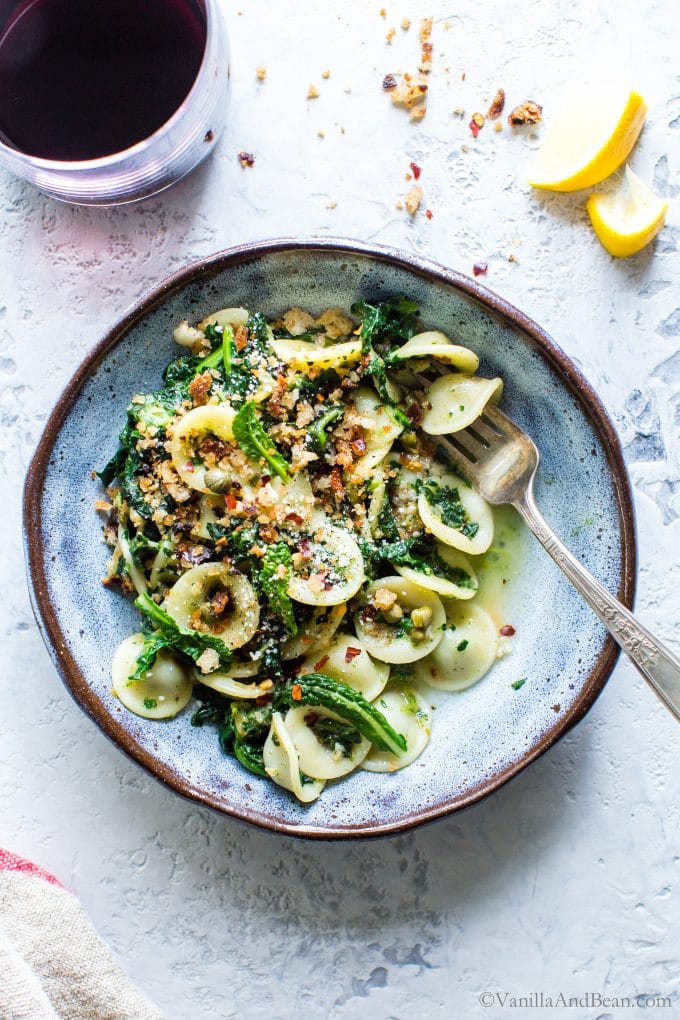 Orecchiette with Garlicky Kale and Breadcrumbs from vanillaandbean.com on foodiecrush.com