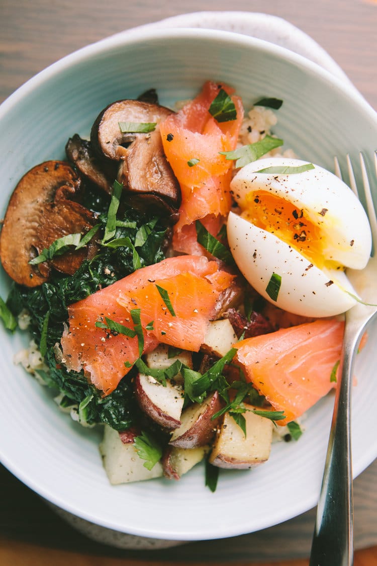 Smoked Salmon Breakfast Bowl with 6-Minute Egg from athoughtforfood.com on foodiecrush.com