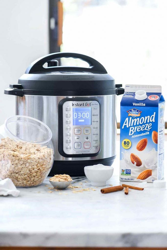 Instant Pot Oatmeal ingredients on marble countertop