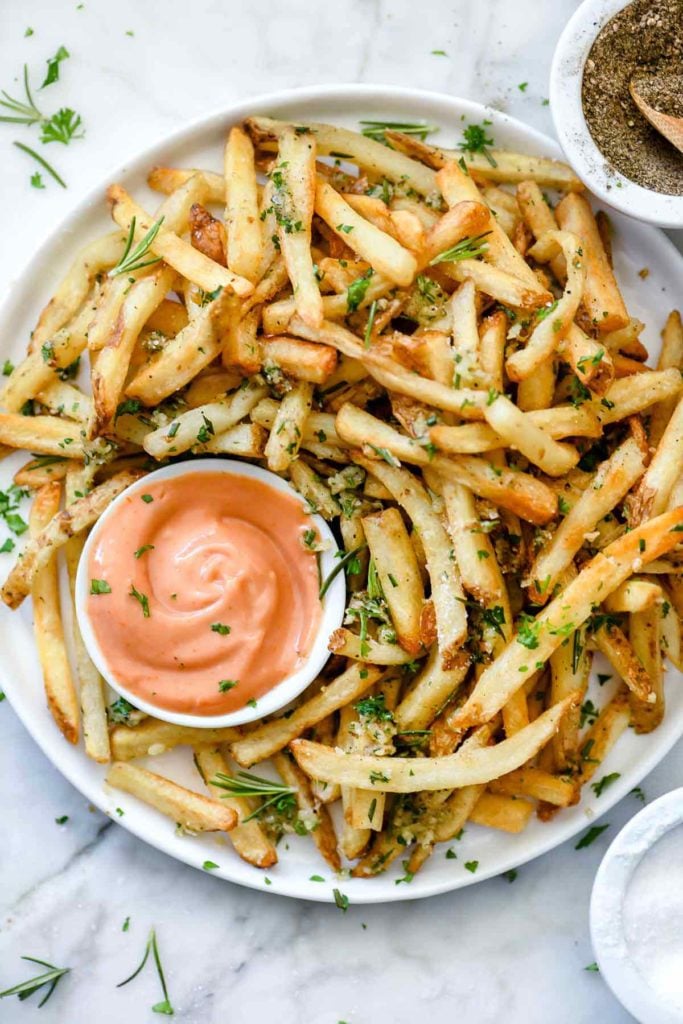 Killer Garlic Fries with Rosemary | foodiecrush.com #fries #frenchfries #garlic #recipes