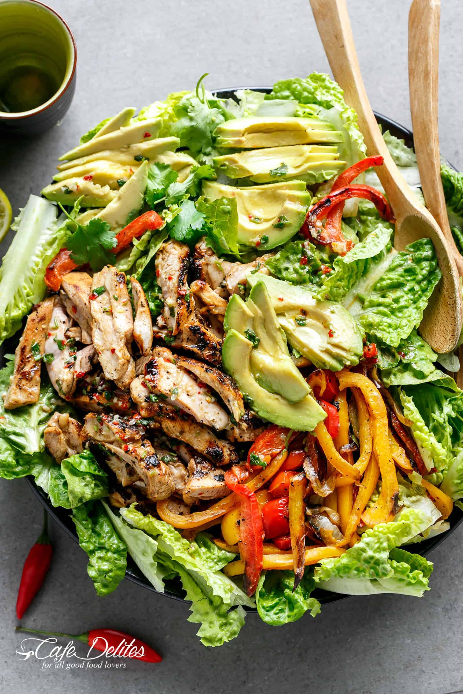 Grilled Chili Lime Chicken Fajita Salad from cafedelites.com on foodiecrush.com