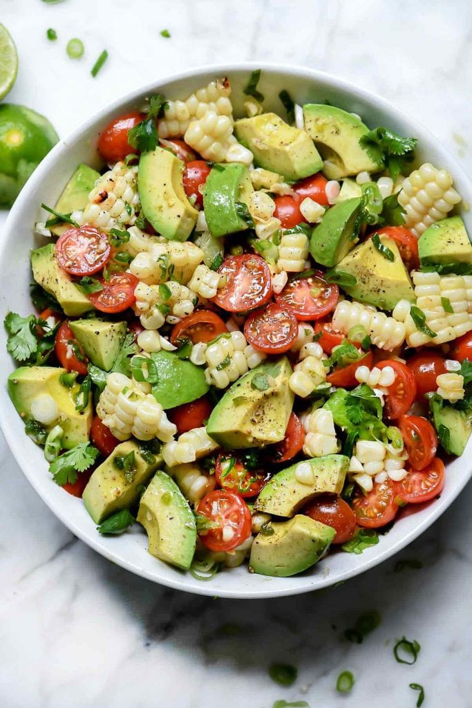 Grilled Corn, Tomato and Avocado Salad | foodiecrush.com #salad #tomato #avocado #corn #summer #recipes