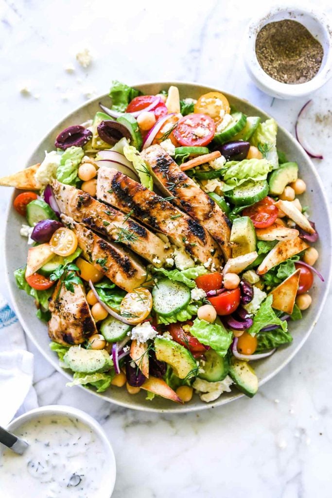 Chicken Gyro Salad | foodiecrush.com #salad #greek #recipes #gyro #chicken