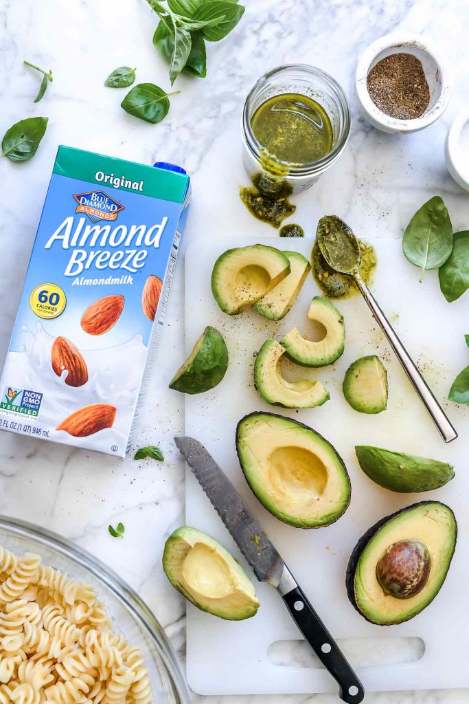 Almond Breeze AlmondMilk and pasta salad ingredients | foodiecrush.com