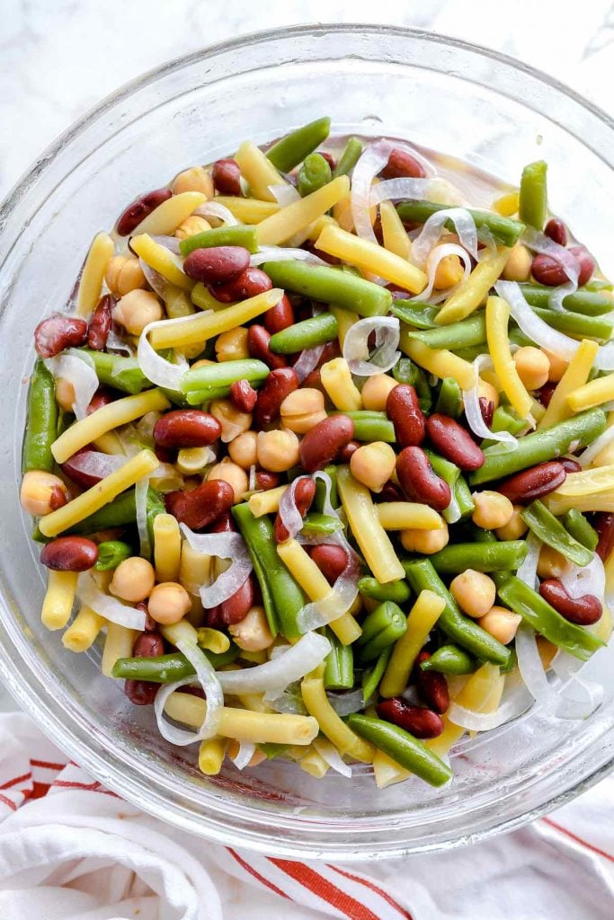 Classic Three Bean Salad Recipe | foodiecrush.com #recipes #salad #bean #easy #classic #best