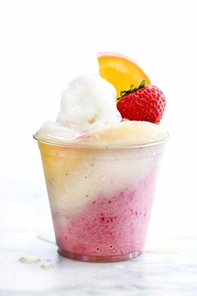 Creamy Tropical Fruit Iced Slushie | foodiecrush.com #slushie #easy #forkids ##healthy #blender