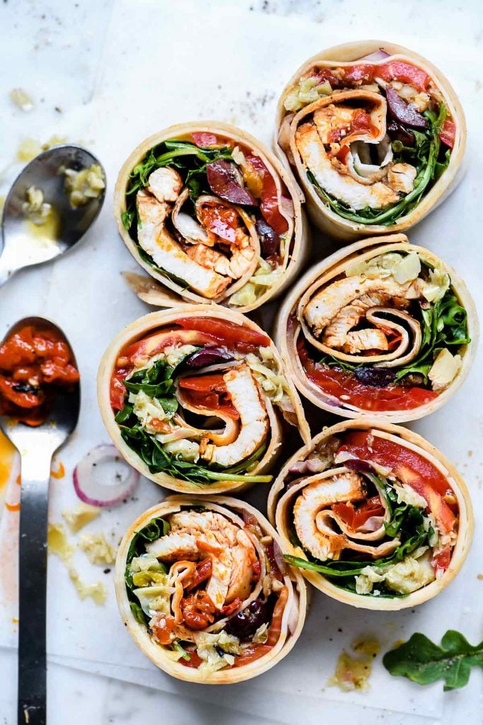 Italian Chicken Wrap Sandwich | foodiecrush.com #italian #chicken #lunch #wrap